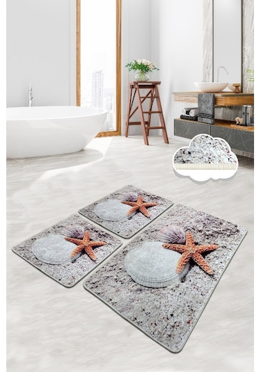 Starfısh 3 Lü Set Banyo Halısı Paspas Yıkanabilir Çok Renkli