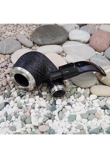 Falconetti 9 MM Metal Süslü Maun Eğik Sap Ahşap Pipo  Py54