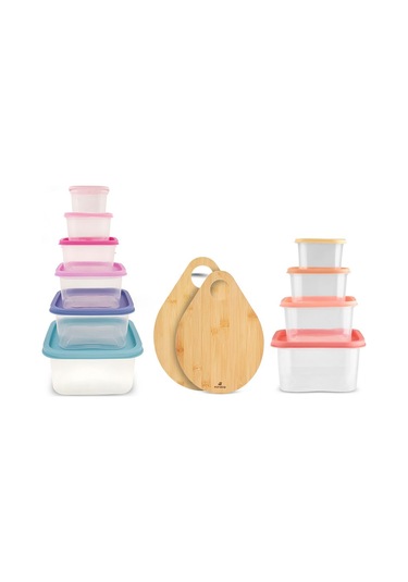 Karaca Damla 12 Parça Saklama Kabı ve Kesme Tahtası