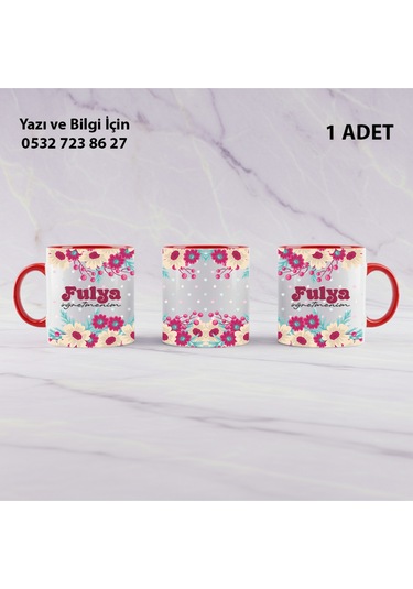 Çiçek Tasarımlı Öğretmenler Günü Hediyesi İsim Yazılı Özel Kupa Bardak -şık Görünümlü Hediyelik Kırmızı