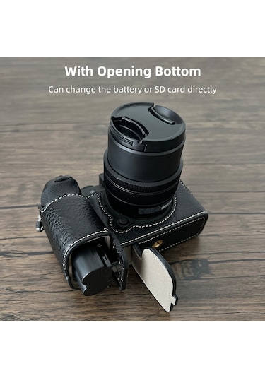 Shineyee Fujifilm Xs20 Kamera İçin Suni Deri Çantası - Askılı Kayışlı, Siyah Renkli Koruyucu Kılıf Gri