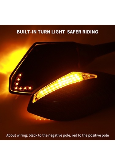 Pazly Genel Motosiklet Yan Aynaları - Led Aydınlatmalı, Karbon Desenli, Düz Ayna, Abs Malzeme