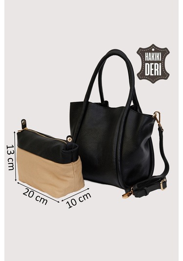 Hakiki Deri Kadın Organizerlı El Çantası Siyah Smr9206-2 Siyah