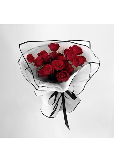 Çiçek Ambalaj Kağıdı - Beyaz - Siyah Kenarlı - 5 Adet - Mat Opp 5