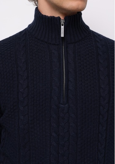 Colins Regular Fit Dik Yaka Jakarlı Erkek Lacivert Kazak Cl1076243 Q1.v1 Nav Lacivert