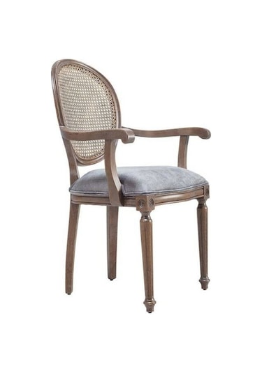 Madalyon Kolçaklı Hazeranlı Ahşap Klasik Sandalye Açık Ceviz