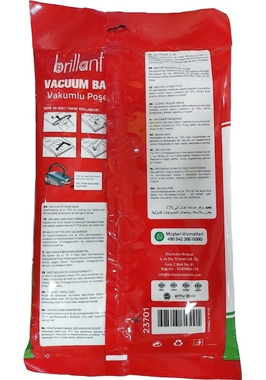 Brillant Vakumlu Poşet/hurç 55 90cm Xlarge İç Adet 1 4 Lü Set Şeffaf