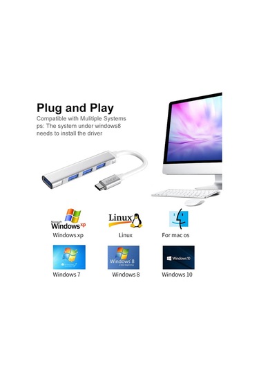 Cbtx Enkay Hat Prınce Enk-at114 Çok Bağlantı Noktalı Hub Adaptörü 4'ü 1 Arada Usb3.0 Genişletici Usb Bağlantı İstasyonu, Usb3.0 + 3 Usb2.0 İle