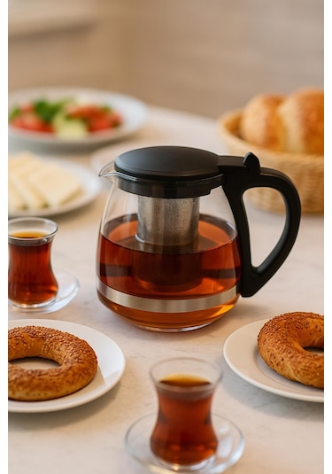 Cam Demlik 700 Ml Siyah Kapaklı Şeffaf