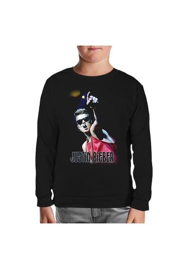 Justin Bieber Siyah Çocuk Sweatshirt Siyah