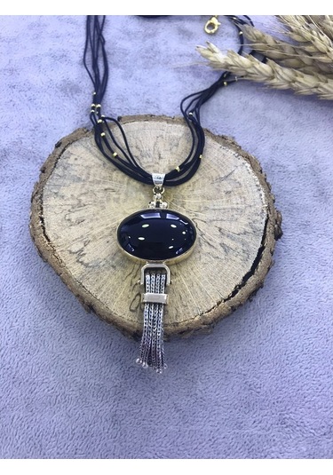 Oniks Taşlı Gümüş 925 Ayar Kolye Taş 512653725