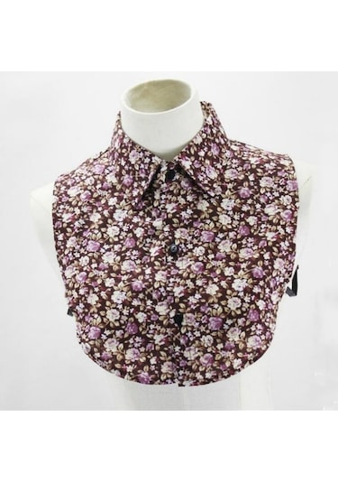 Rogfer Küçük Çiçek Pamuklu Gömlek Yaka Ceket Dekoratif Sahte Yaka, Boyut: Bir Boyut Kahverengi Çiçek