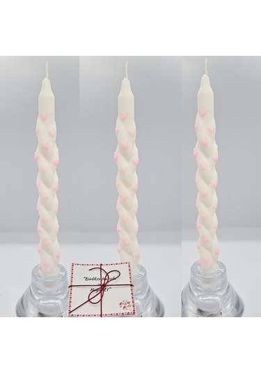 Şamdan Mum-2 Li Set Pembe Kalpli