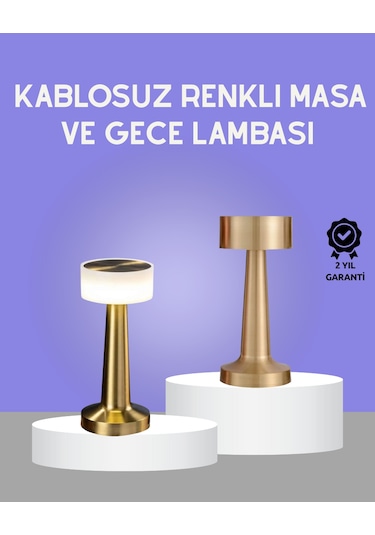 Touch Gece Lambası - Dokunmatik Kontrol, Kablosuz Kullanım, Metal Gövde Çok Renkli