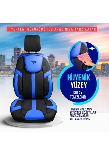 Panda Kapadokya Serisi Jakar Kumaş Oto Koltuk Kılıfı Tam Set Siyah - Mavi