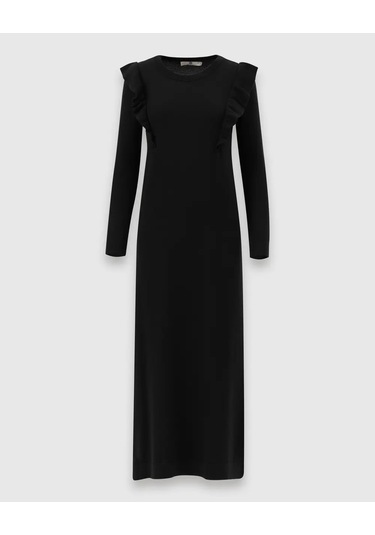 Scl Kadın Fırfır Detaylı Triko Elbise 10002421711016 Siyah