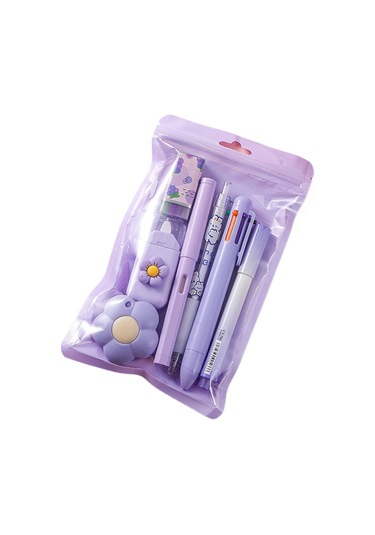 Getfit 7 Parçalı Kırtasiye Seti Öğrenci Kırtasiye Ortaokul Lise Öğrencisi Mini Öğrenme Kırtasiye Seti Mor