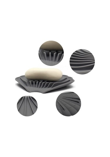 Gri Renk Kaymaz İstiridye Şekilli Silikon Sabunluk Sabun Depolama Tutucu Ve Taşınabilir Sabunluk Plakası Diğer