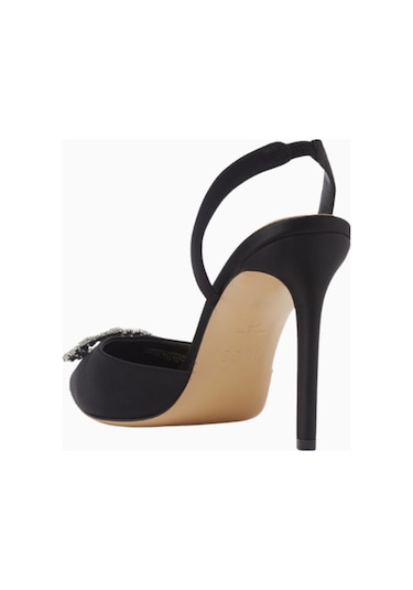 Nass Kyra 100 Kristal Tokalı, Saten Slingback Stiletto Siyah