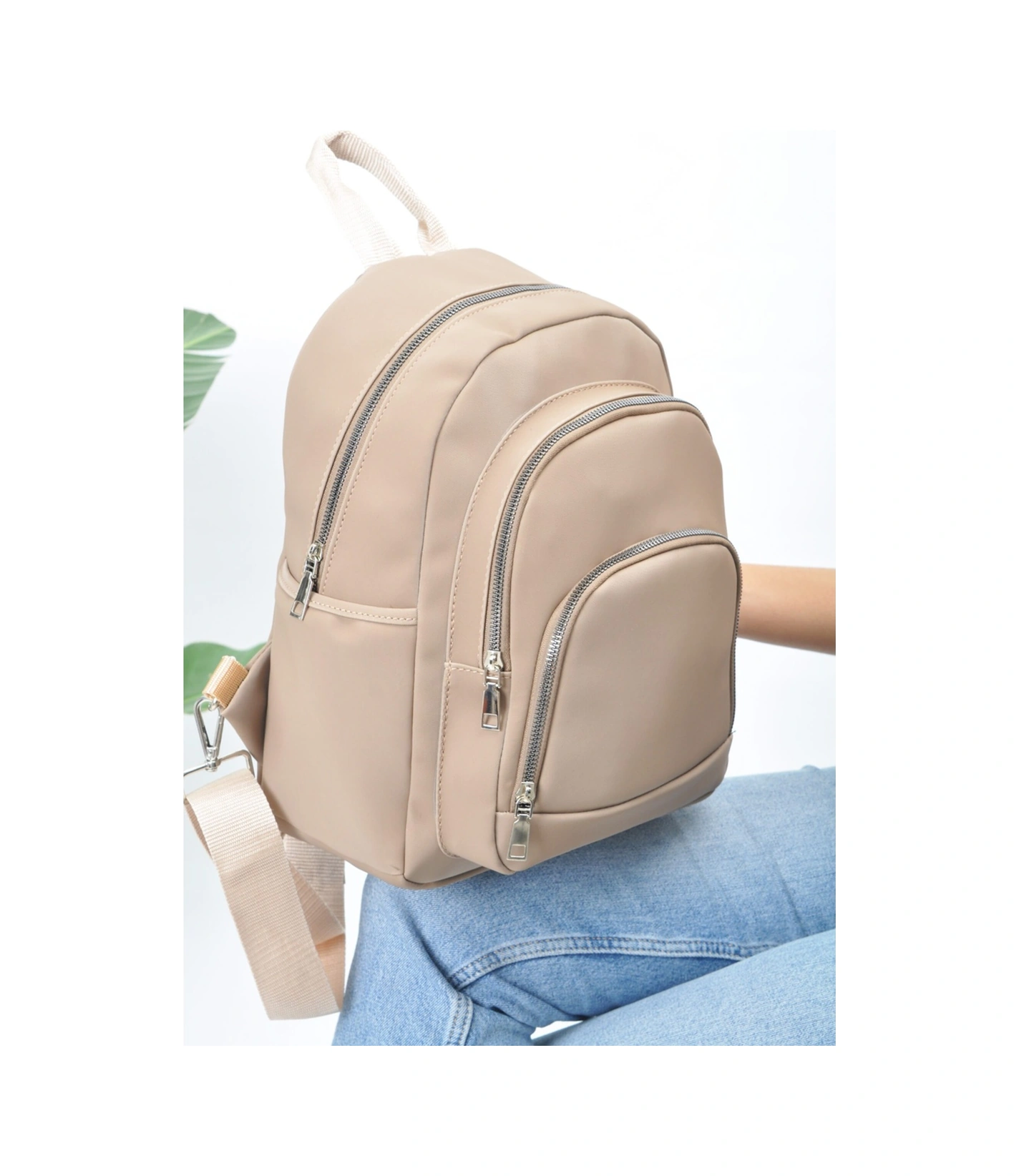 Tezzgelsin Unısex Su Geçirmez Saten Suni Deri Günlük Kullanım Sırt Çantası Vizon