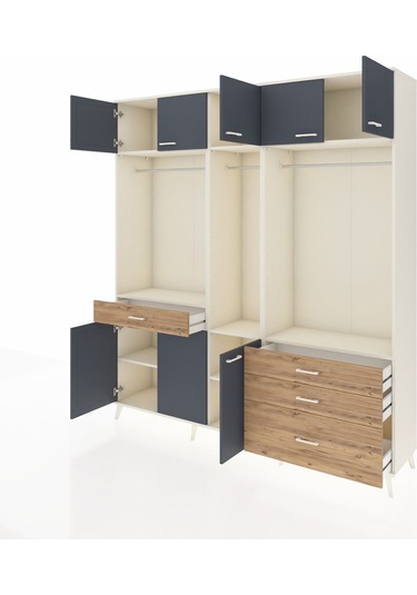 Hyperion Dolap 8 Raflı 4 Çekmeceli 3 Askılı 220x44x243 Aytaşı-antrasit/çam Antrasıt/atlas Çam