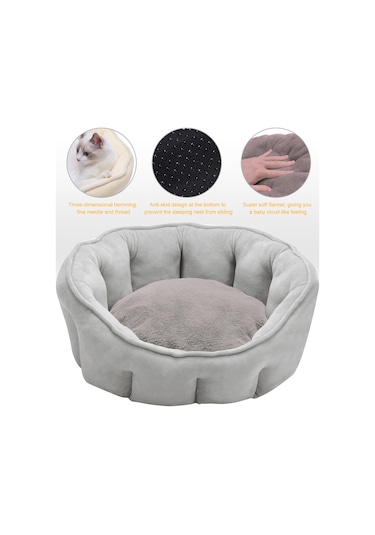 Leezsing Yuvarlak Kedi Yatağı Evcil Hayvan Yatağı 18in Küçük Yıkanabilir Köpek Yatağı Yavru Köpekler Ve Kediler İçin Kaymaz Tabanlı