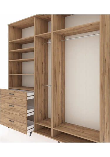 Hyperion Dolap 9 Raflı 3 Çekmeceli 3 Askılı 220x44x243 Çam-çam/çam Atlas Çam/atlas Çam