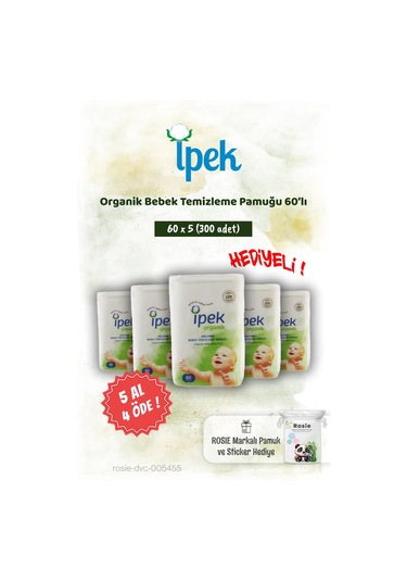İpek Organik 5 Al 4 Öde 60'lı Bebek Temizleme Pamuğu Ve Rosie Pamuk Hediye