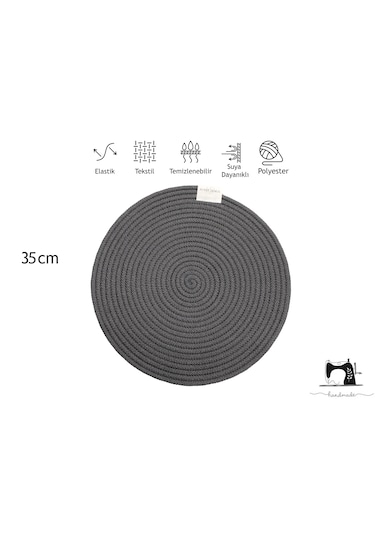 Tekli Hasır- Antrasit Jüt Düz Amerikan Servis Supla 35cm X 35cm Antrasit