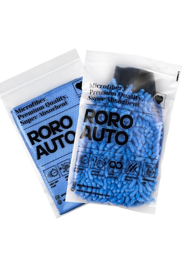 Roro Auto Olimpos Mikrofiber Oto Cam Bezi 50X70 & Munzur Yıkama Eldiveni Araç Yıkama Seti