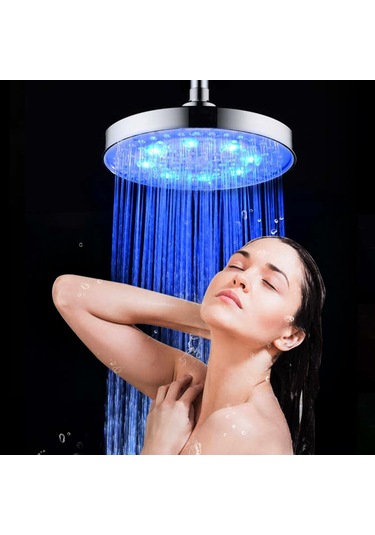 Yunboo 8 İnç Dairesel Led Duş Başlığı, Su Akışı İle Çalışır, Sıcaklık Algılayıcı Rgb Renk Değiştirme Özelliği, Metal Yapı Gümüş