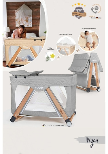 Kiwi Toody Park Beşik All In One Katlanır Tekerlekli Sallanır Sabitlenir Anne Yanı Oyun Parkı Beşik-vizon