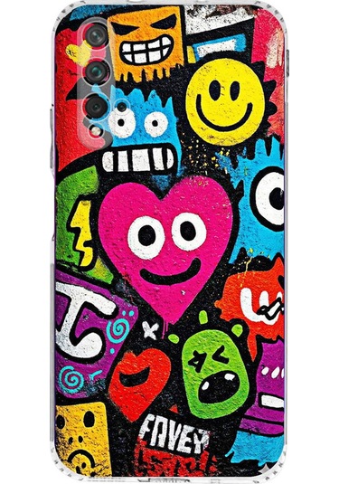 Huawei Nova 5t İle Uyumlu Grafiti Aşk Tasarımlı Şeffaf Silikon Kılıf Şeffaf