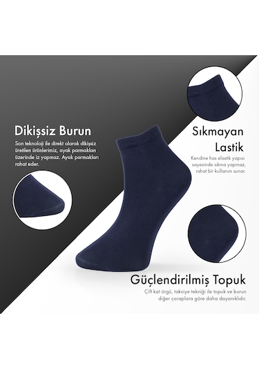 Saf Bambu Erkek Yarım Konç Düz Lacivert Çorap Dikişsiz Premium Kutulu 6'lı L5952aznp Softaura