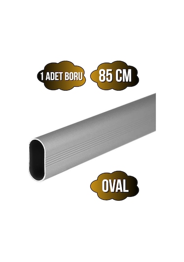 Alüminyum Oval Askı Borusu Mobilya Askı Borusu Alüminyum Oval 85cm 1 Adet En:15mm Boy:25mm Gri