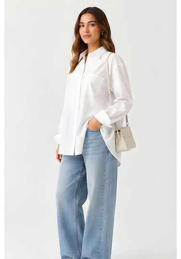 Lili Woman Kadın Beyaz Oversize Poplin Gömlek 4943