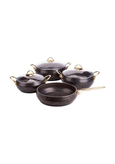 Özkent Güveç Granit 4'Lü Tencere Set Siyah