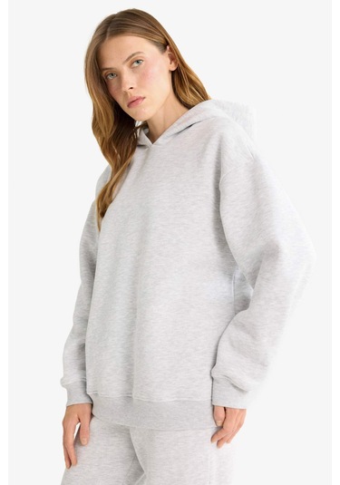 Defacto Relax Fit Kapüşonlu Basic Düz Kalın Sweatshirt D9935ax25wngr93 Gri