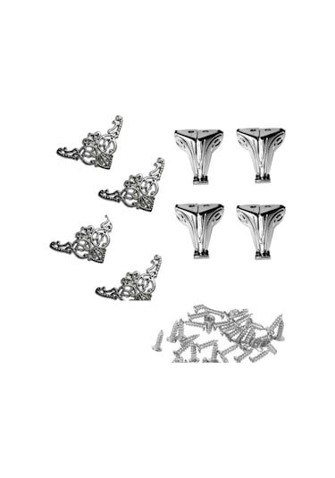 Kutu sandık köşe ve ayak süsleme seti vidalı nikel