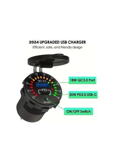 Honeybeeshop Telsiz Qc3 0 Pd3 0 Usb Cift Arayuzlu Hizli Sarj Araba Sarj Aleti Renkli Voltmetre Otomobil Tekne Kamyon Motosiklet
