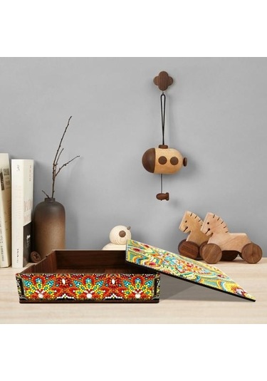 Dıy Elmas Boyama Saklama Kutusu Seti Köpüklü Toz Geçirmez Nakış Çapraz Dikiş Ahşap Kutu D