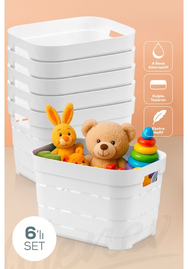 Vienev 6'lı 5 Litre Delikli Saklama Kutusu Beyaz Beyaz