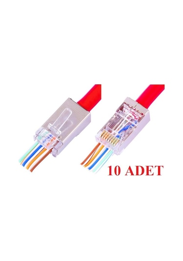 Alfais 4388 Yeni Nesil Delikli Metal Rj45 Jack İnternet Cat Kablo Ucu (10 Adet)