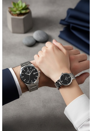 Daniel Klein 8682308394861 Çelik Kordonlu Elegant Sevgili Çift Kol Saatleri Siyah - Gümüş