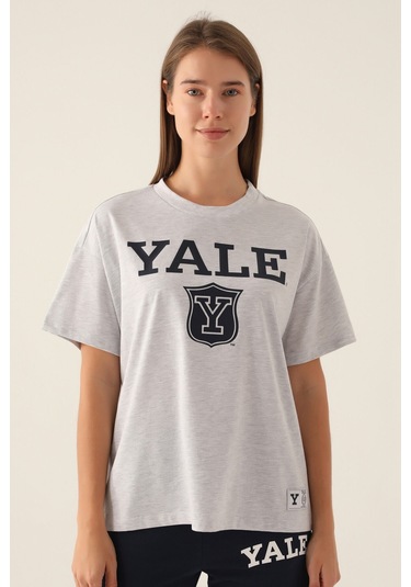 Yale Emblem Kar Melanj Kadın T-shirt 5274-42818 Kar Melanj