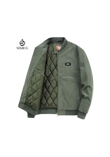 Erkek Kalınlaştırılmış Pamuk Dolgulu Ceket, Sonbahar Ve Kış Stili, Düz Renk, Rahat Ve Sıcak Erkek Pamuk Dolgulu Ceket Yeşil