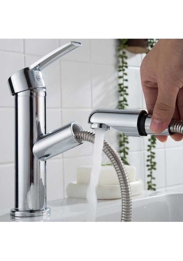 Bloomnest Lebıhmurah Bf24 Bakır Musluk, Tek Delikli Banyo Bataryası, Sıcak-soğuk Karıştırma, 60 Cm Hortum Gümüş