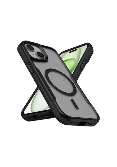 İphone 15 Uyumlu Magsafe Şarj Özellikli Renkli Kenar Airbag Şeritli Lamer Kapak-siyah