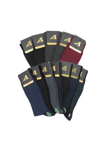 A Classe 12'Li Asorti Paket Bambu Erkek Çorap Gri - Siyah