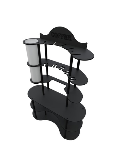 Brew-blıss Mutlu Kahve Köşesi-çok Amaçlı Mutfak Rafı Siyah-lambader Aydınlatmalı Siyah